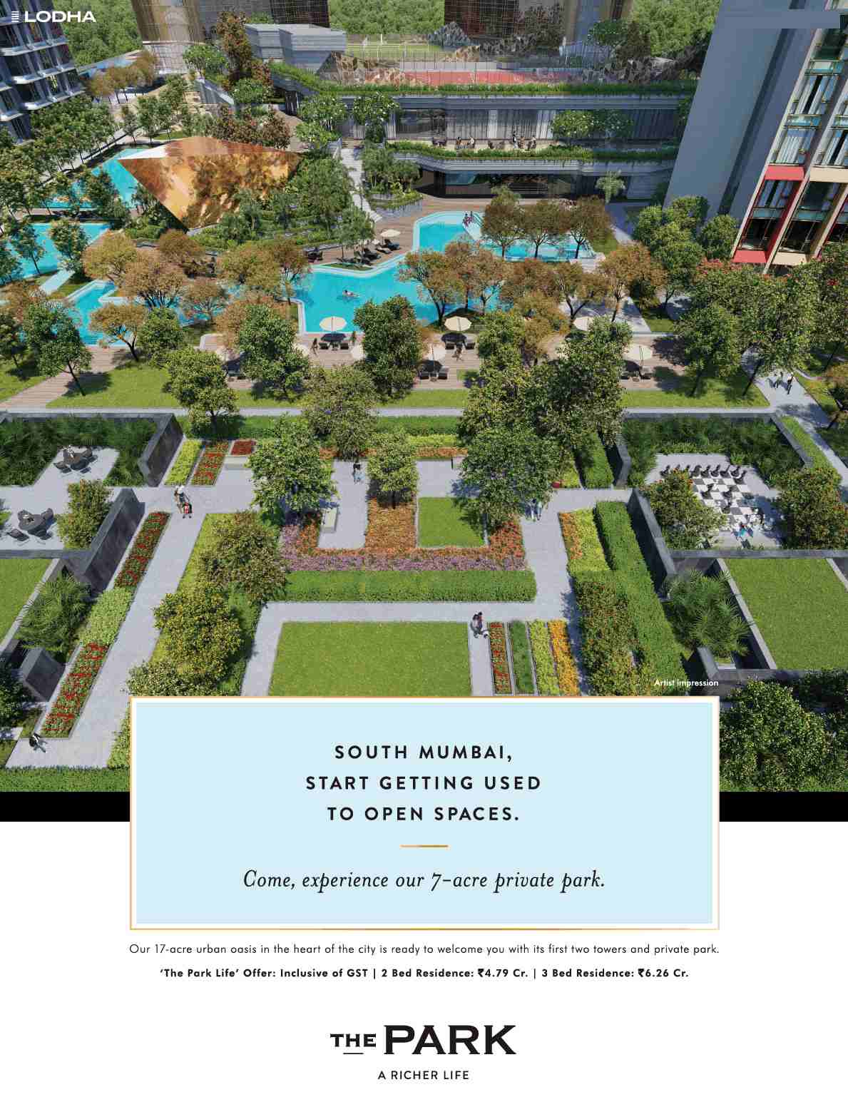 Experience 7 acre private park at Lodha The Park in Worli, Mumbai Update